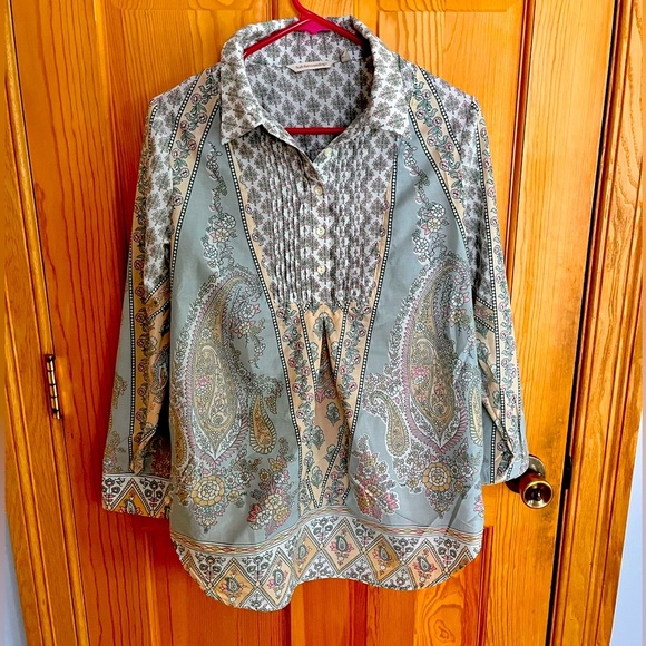 Soft Surroundings Paisley Print Women's Top 100% Cotton size PM Cottagecore Gift - Picture 1 of 10